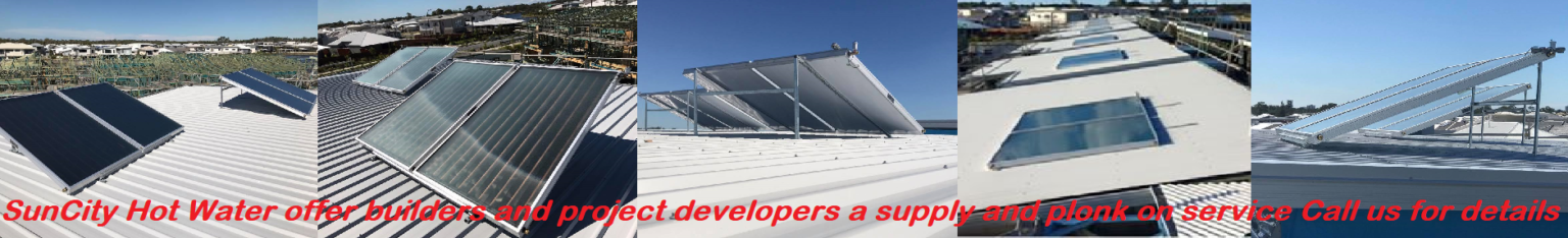 Solar hot water systems fitted to a corrugated metal roof in Caboolture